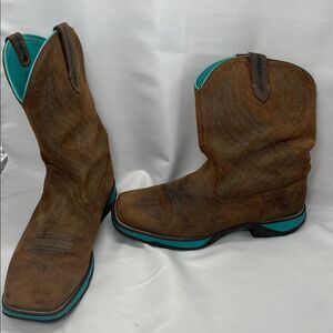 Ariat Brown & Turquoise Anthem Jave Leather Western Pull On Boots
